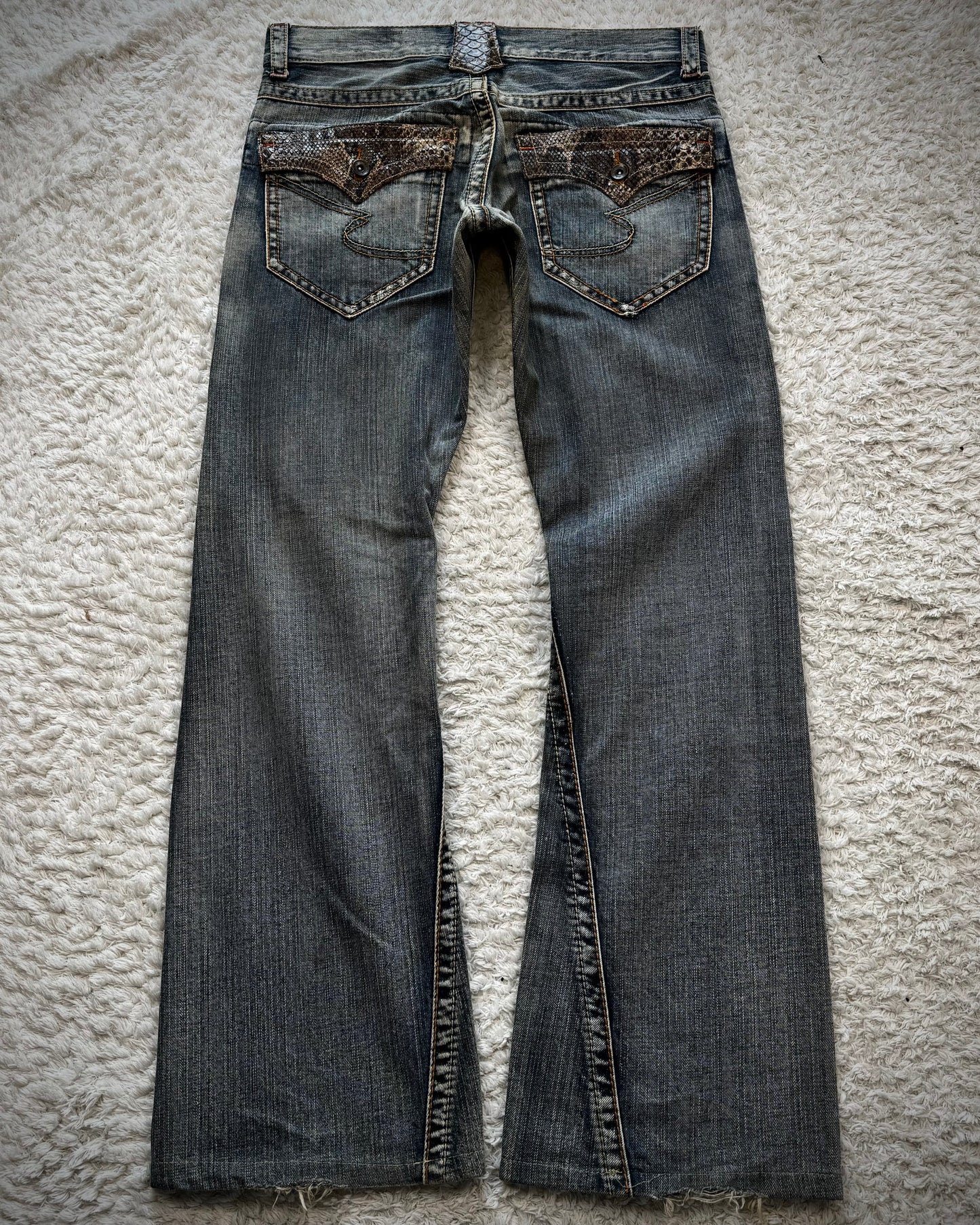 Semantic Design Python Detailed Spiral Flared Jeans