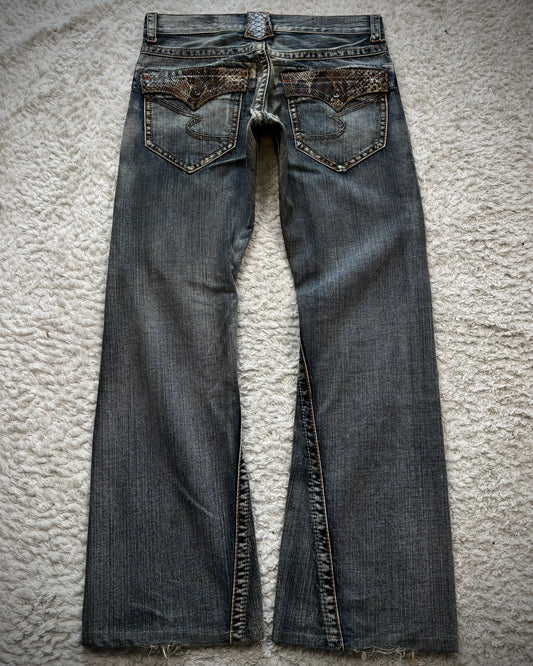Semantic Design Python Detailed Spiral Flared Jeans