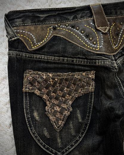 Tornado Mart Western Studded Python Flared Jeans