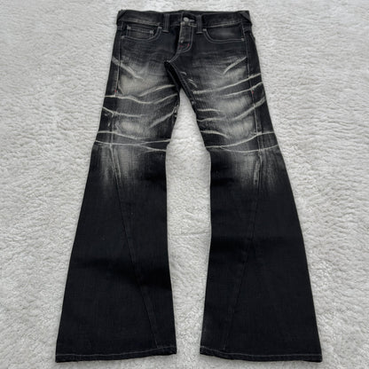 Tornado Mart Whisker Wash Spiral Cut Flared Jeans