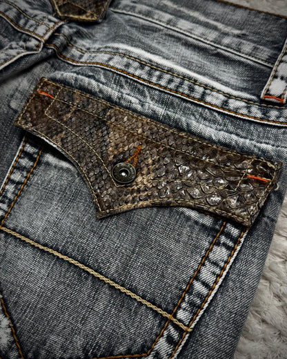 Semantic Design Python Flaps Spiral Flared Jeans