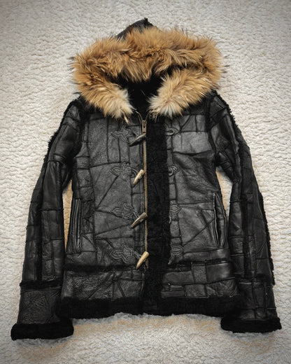 Royal Flash Fur Hood Leather Patchwork Jacket