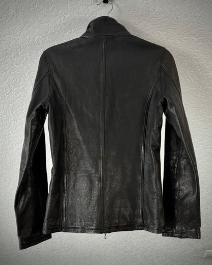 Fuga High Neck Textured Leather Jacket