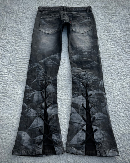 Tornado Mart Backlace Crystal Washed Flared Jeans