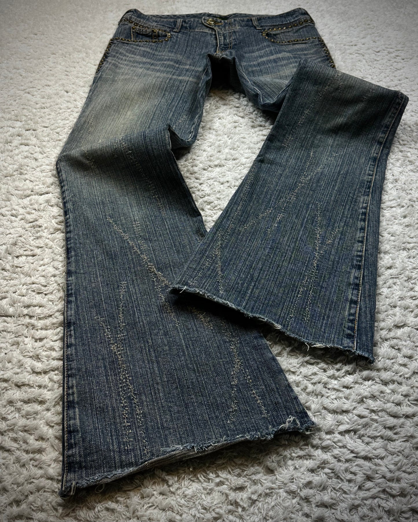 Obelisk Star Studded Vintage Flared Jeans