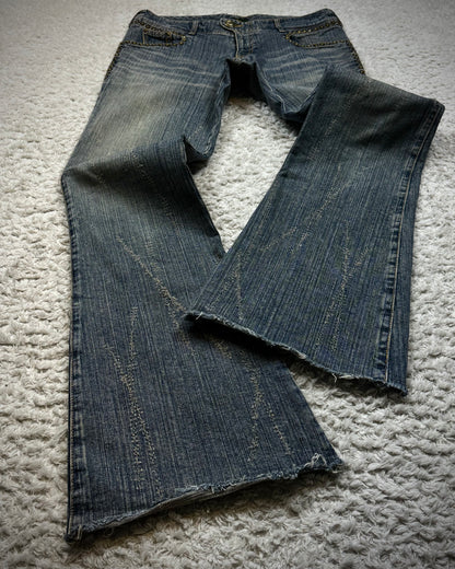 Obelisk Star Studded Vintage Flared Jeans