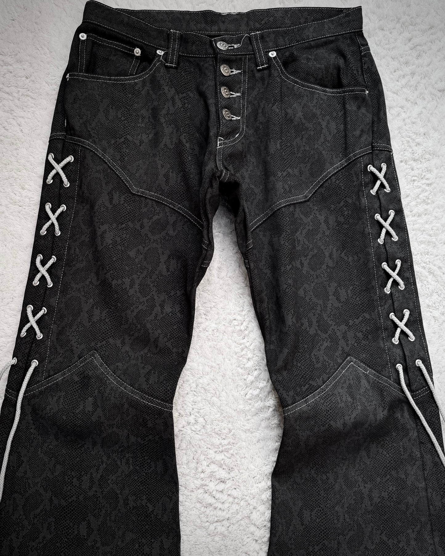 Tornado Mart Python Pattern Lace Up Flared Pants