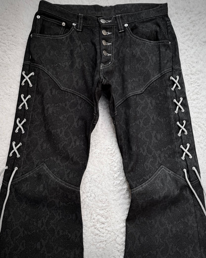 Tornado Mart Python Pattern Lace Up Flared Pants