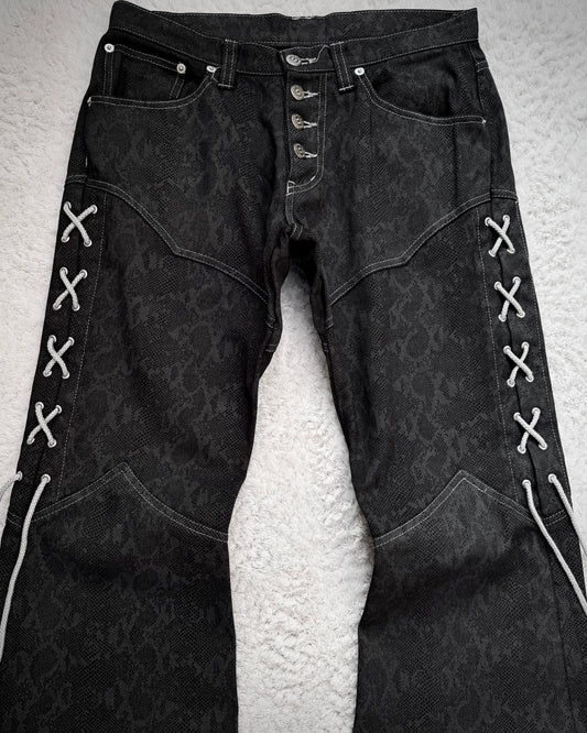 Tornado Mart Python Pattern Lace Up Flared Pants