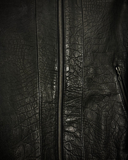 Tornado Mart Crocodile Textured Leather Fur Jacket