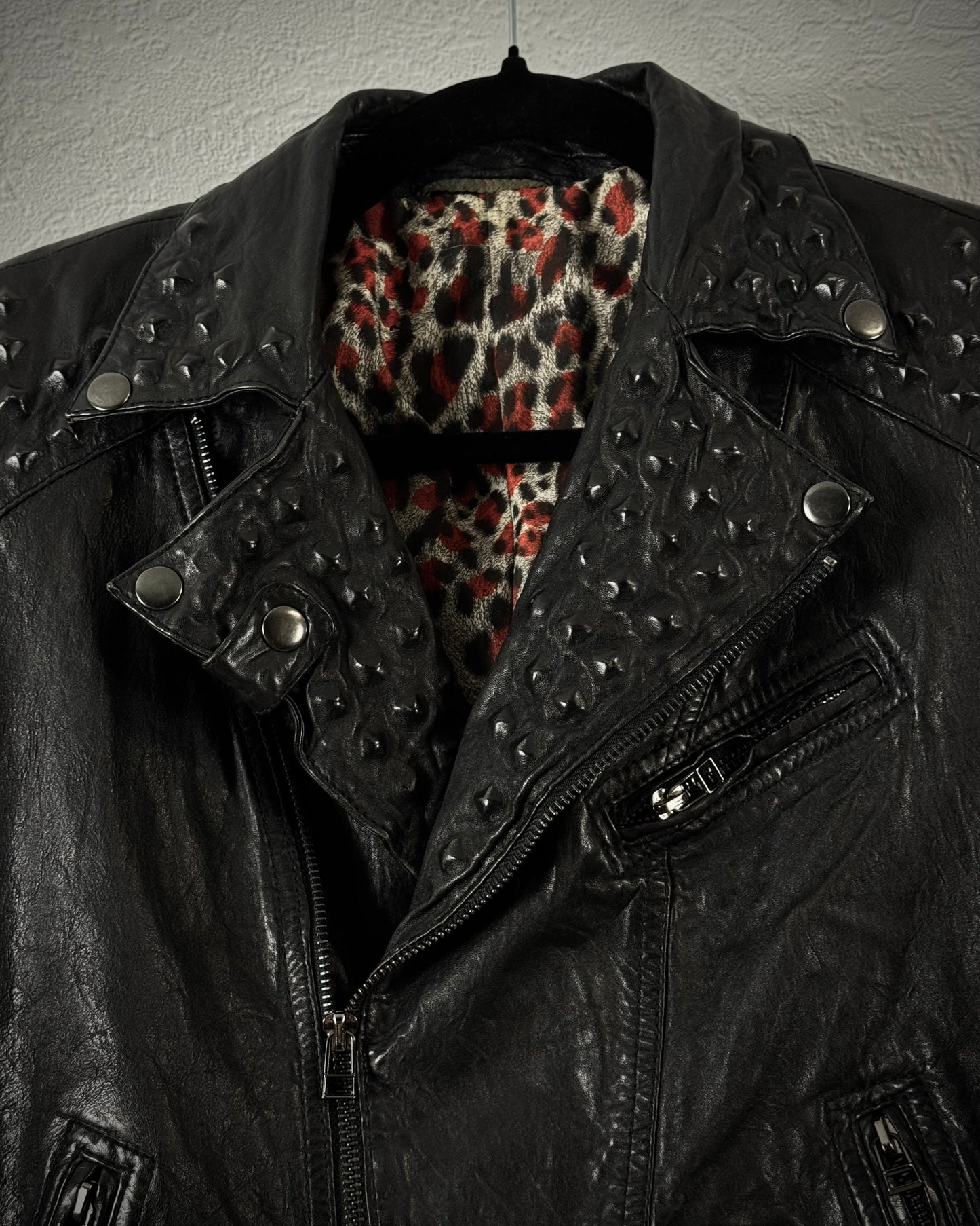 Leather Coated Studs Cropped Biker Jacket