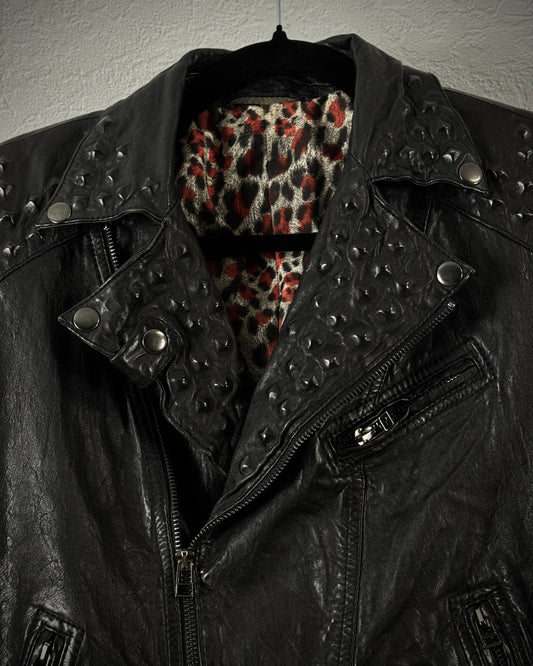 Leather Coated Studs Cropped Biker Jacket