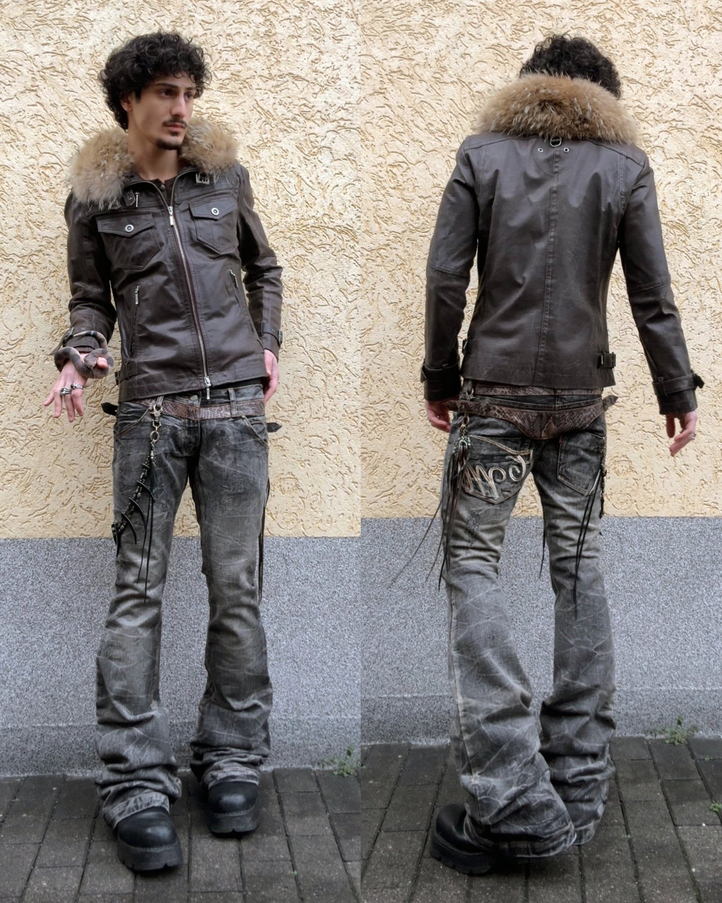 A.S.M Chunky Fur Textured Leather Jacket