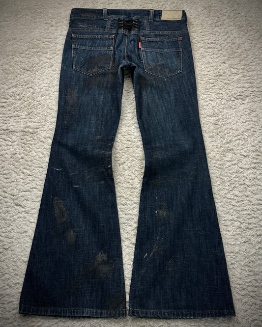 Tornado Mart Whisker Coated Backlace Flared Jeans
