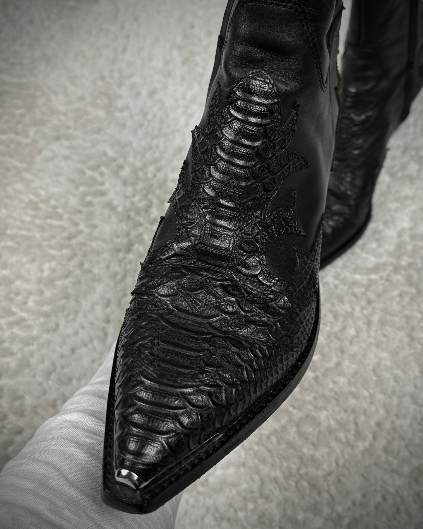 Ash Python Leather Metallic Pointed Boots