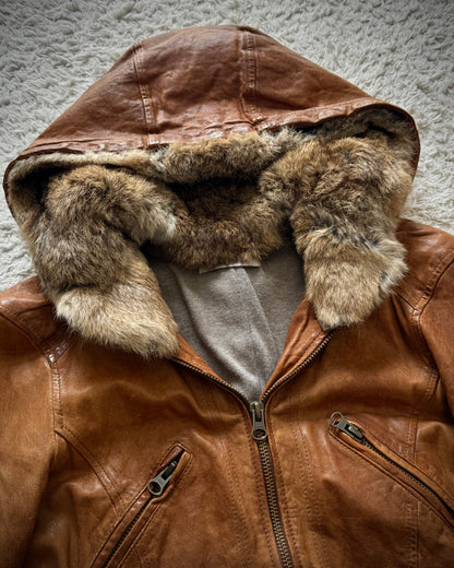 Scot Club Rabbit Fur Hooded Leather Jacket