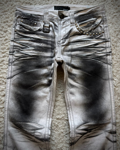 Xfrm Metallic Clawmarks Coated Flared Jeans