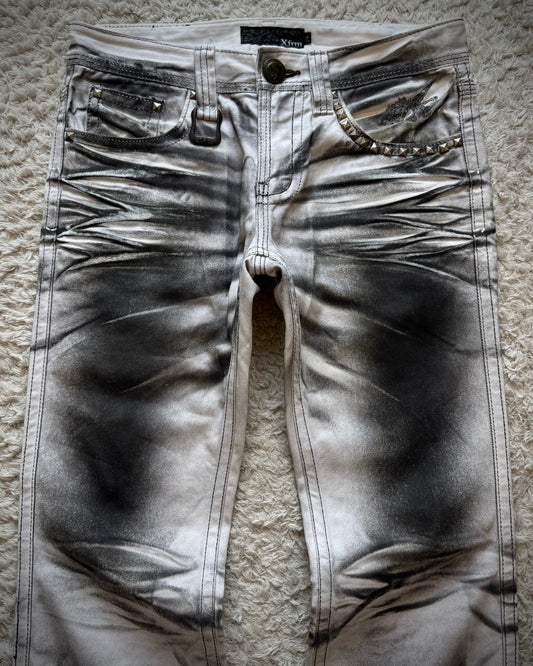 Xfrm Metallic Clawmarks Coated Flared Jeans
