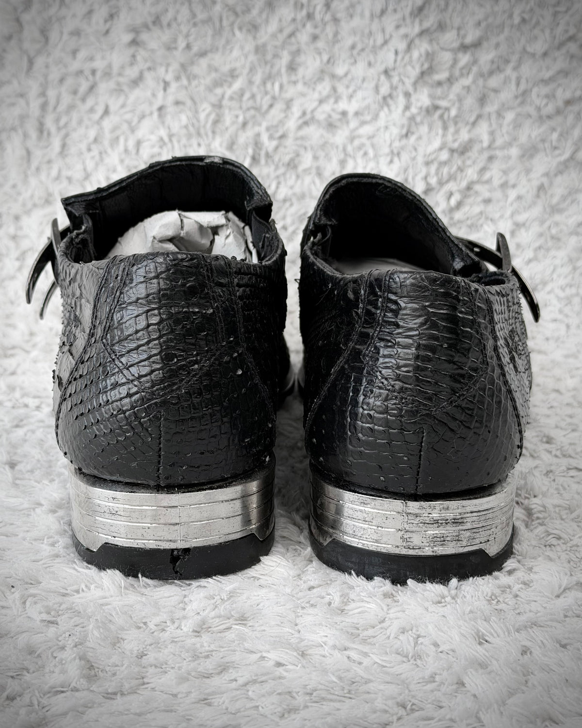 New Rock Python Textured Steel Heel Leather Boots