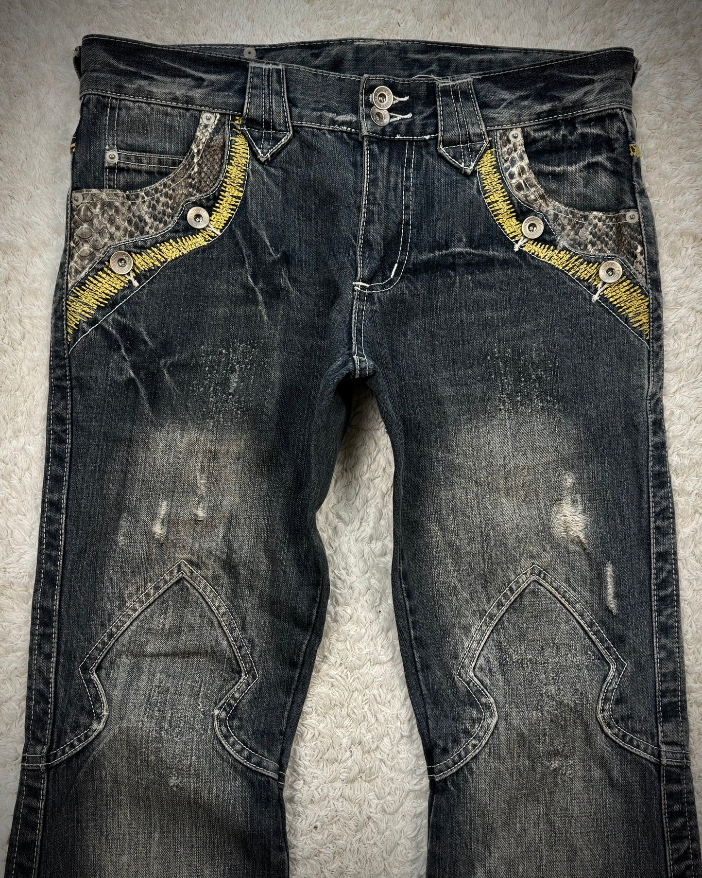 Semantic Design Python Detailed Sword Knee Bootcut Denim