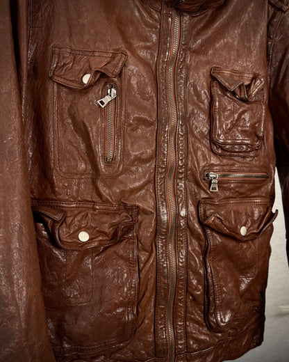 Rust Dyed Quilted Eight Pocket Leather Jacket