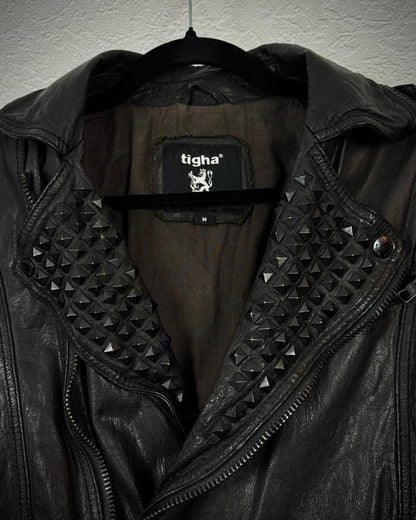 Tigha Studded Leather Double Rider Jacket