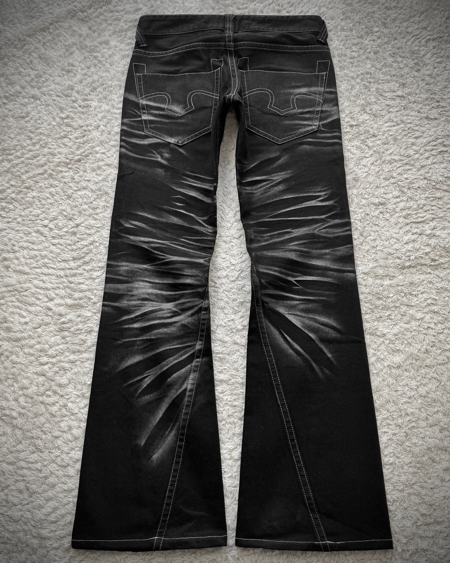 Tornado Mart Metallic Clawmarks Coated Spiral Flared Jeans