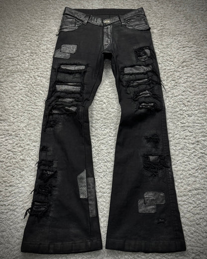 14th Addiction “Coyote 03” Python Leather Repaired Flared Pants