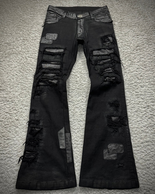 14th Addiction “Coyote 03” Python Leather Repaired Flared Pants