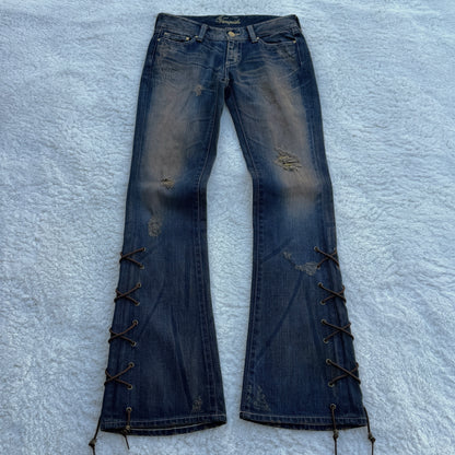 Vanquish Pierced Lace-Up Mud Wash Bootcut Denim