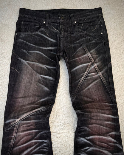 Tornado Mart Bordeaux Silver Whisker Washed Flared Jeans