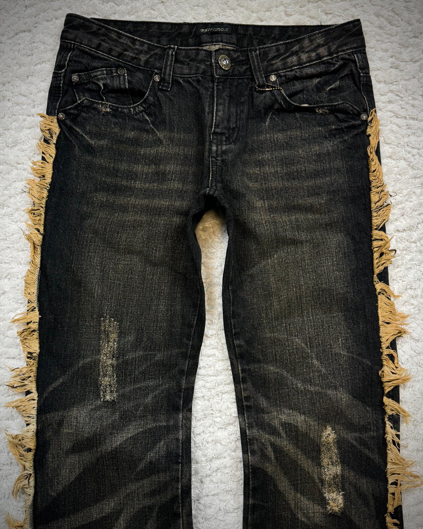 Philodox Fringed Zebra Washed Flared Jeans