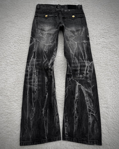 Black Baccara Pierced Shatter Washed Bootcut Jeans