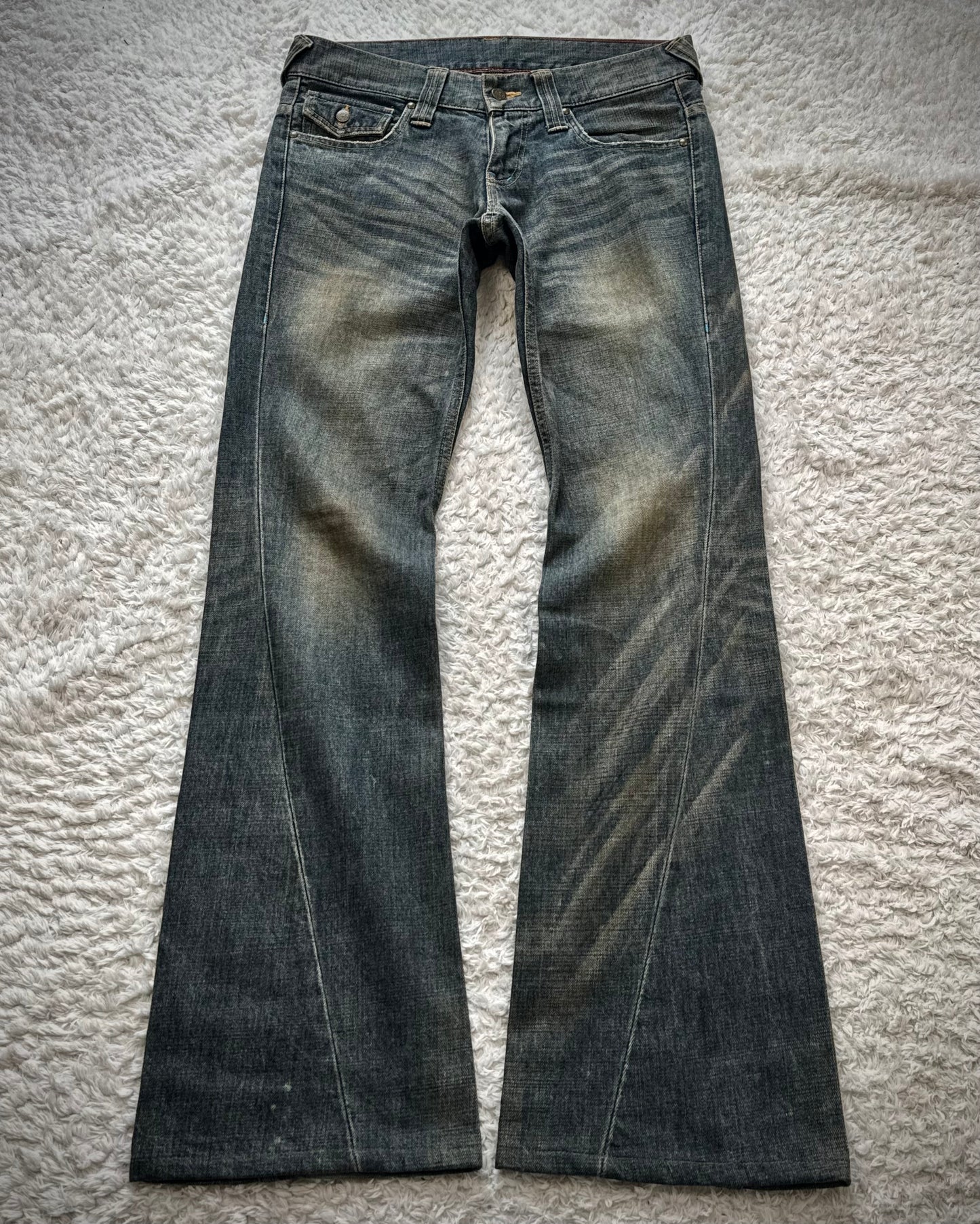 Tornado Mart Mud Whisker Washed Spiral Flared Jeans