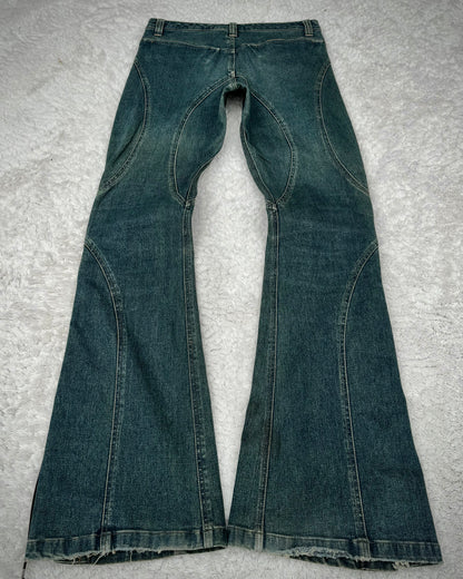 Tornado Mart Mud Washed Dynamic Cut Lace Up Flared Jeans