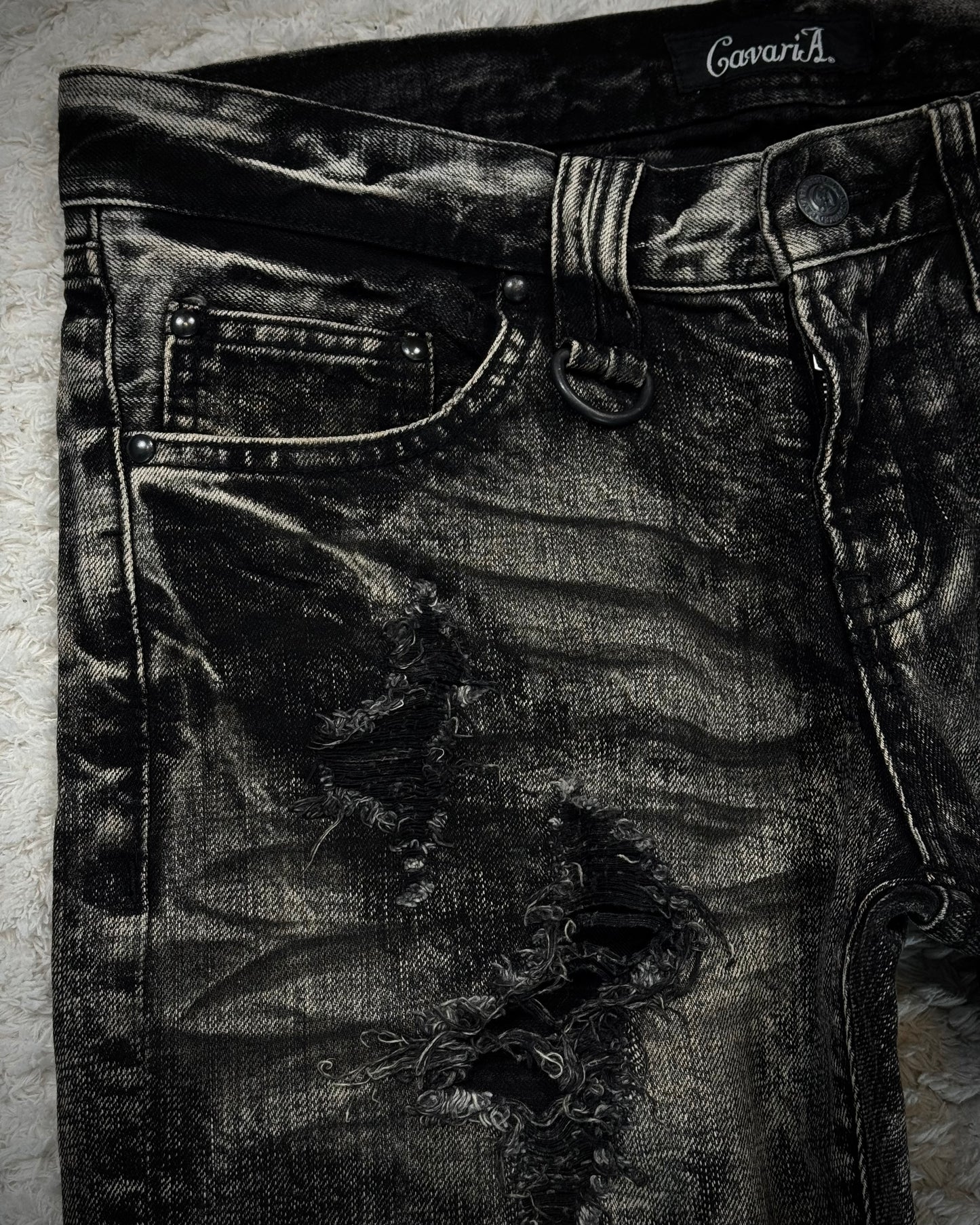 CavariA Ash Clawmarks Washed Flared Jeans