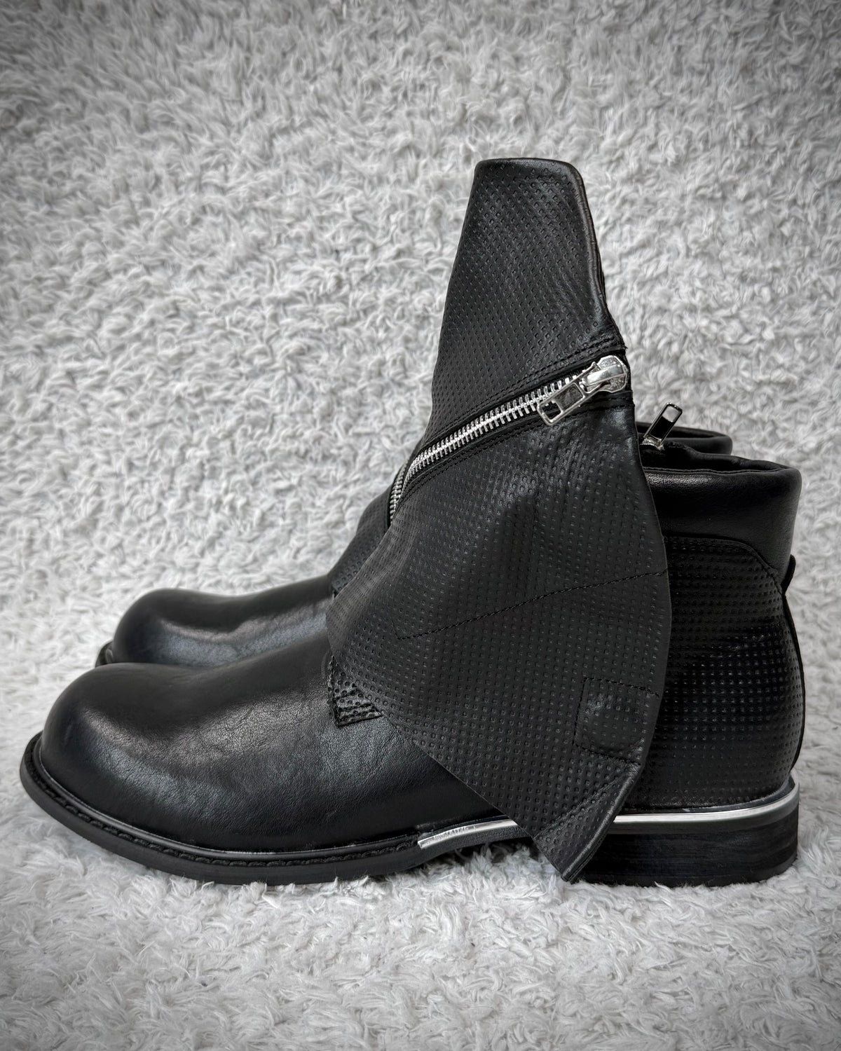 Grained Flap Over Leather Boots