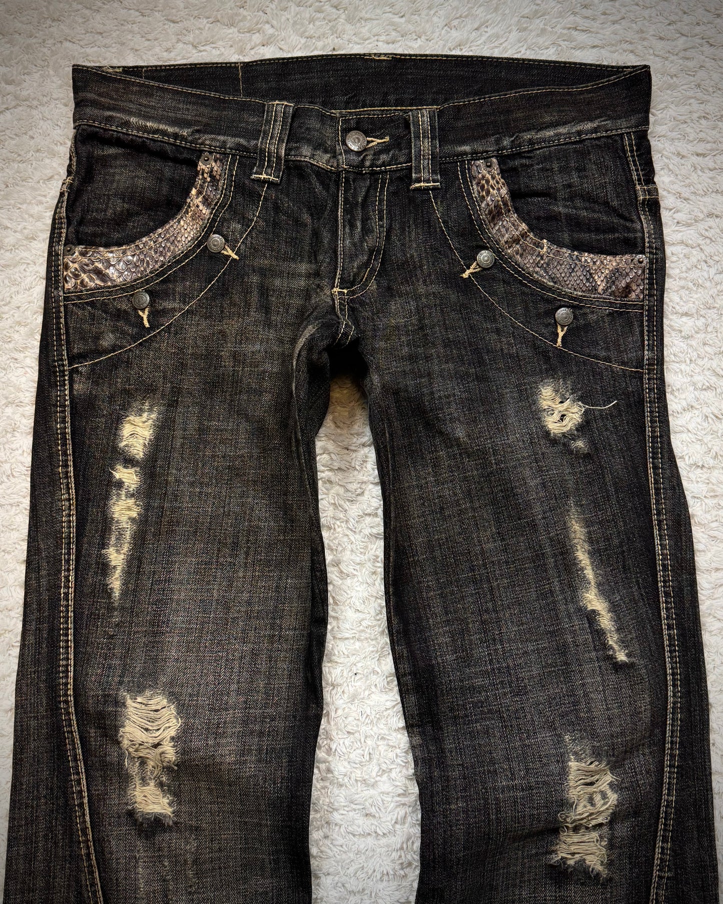 Tornado Mart Python Detailed Spiral Flared Jeans
