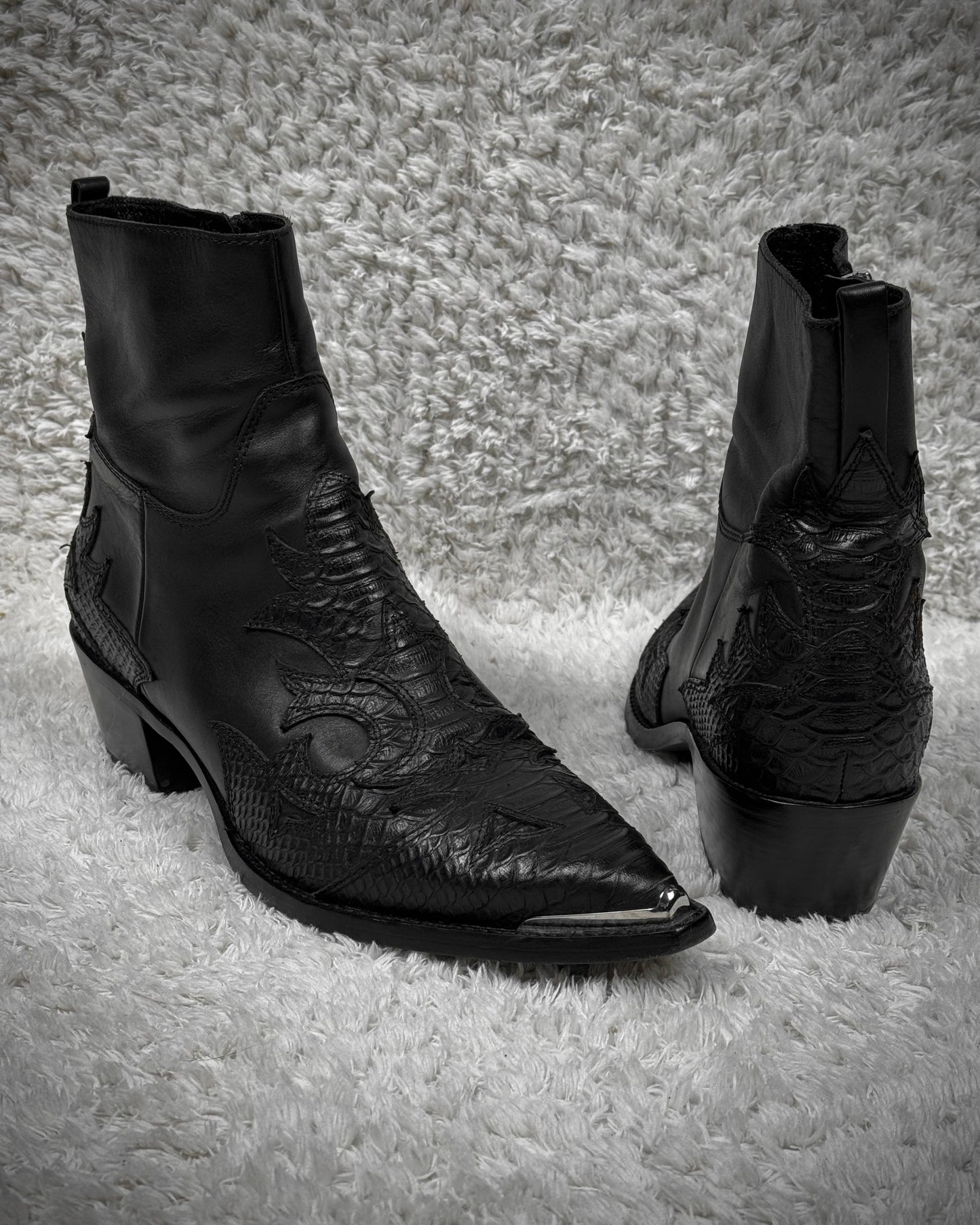 Ash Python Leather Metallic Pointed Boots