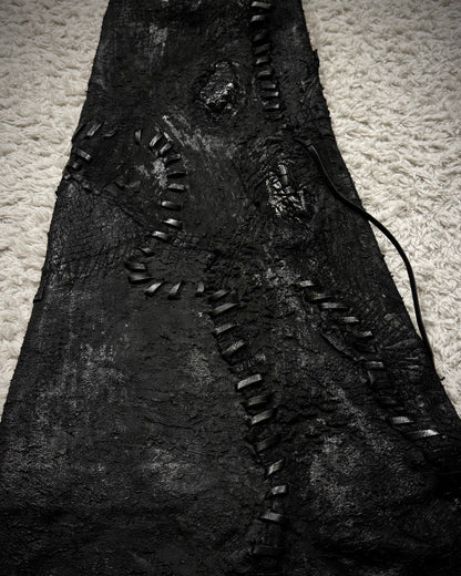 1vfudie “Noir” Scar Stitched Crocodile Leather Bell Bottom Flared Pants