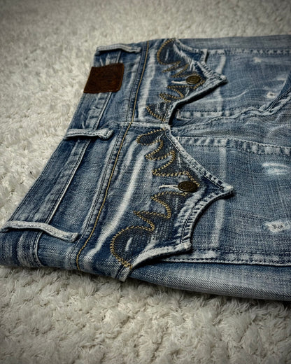 Tornado Mart Tribal Embroidery Spiral Flared Jeans