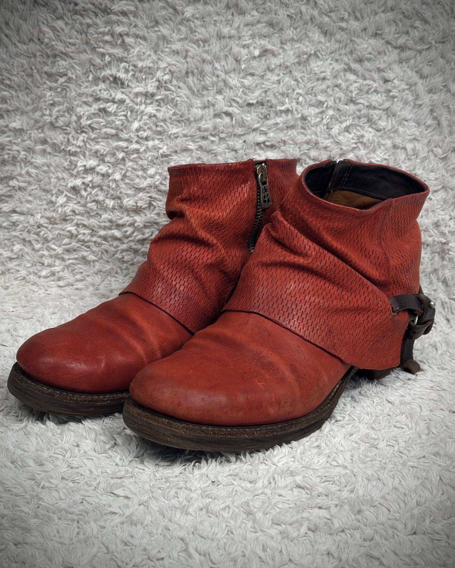 A.S.98 Layered Crimson Textured Leather Boots
