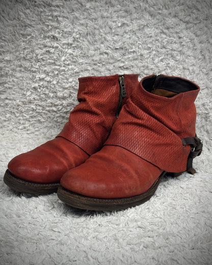A.S.98 Layered Crimson Textured Leather Boots