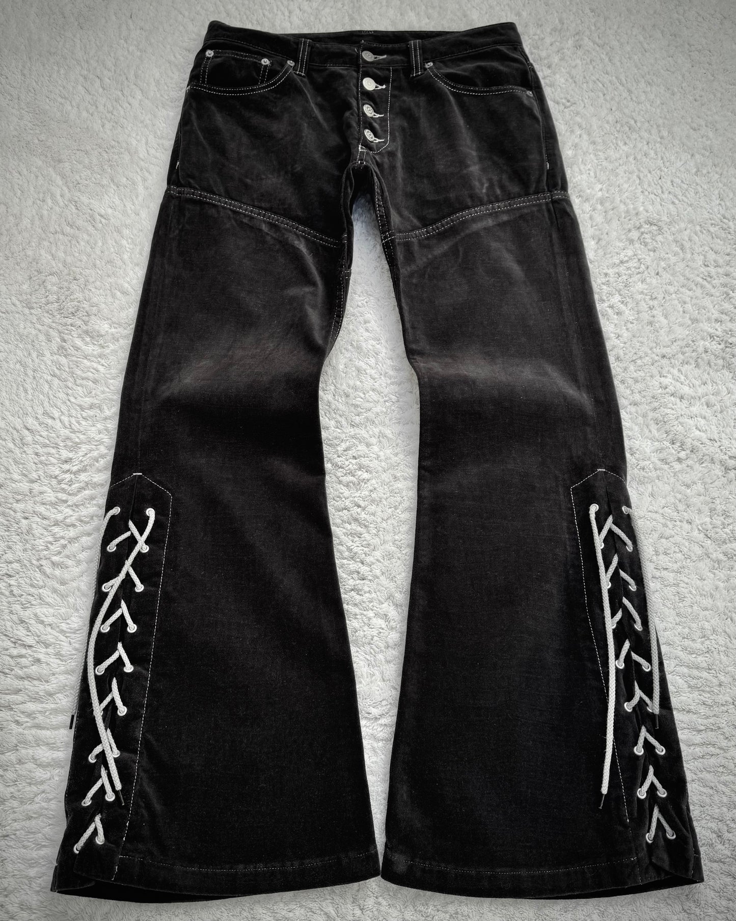 Tornado Mart Croco Pattern Lace Flared Lace Up Pants