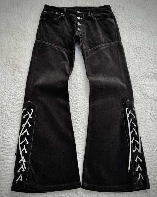 Tornado Mart Croco Pattern Lace Flared Lace Up Pants