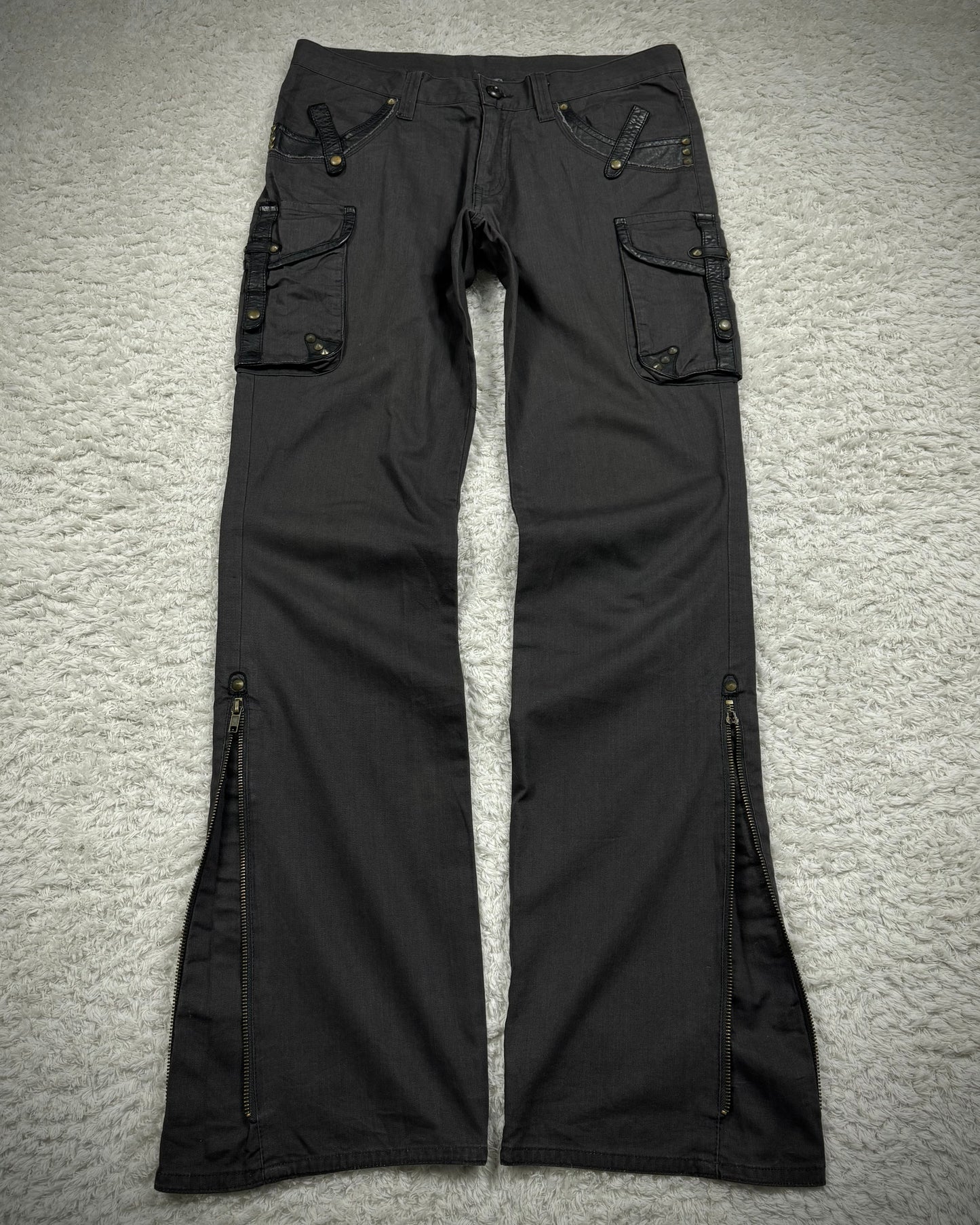Semantic Design Studded Leather Detailed Flared Cargo Pants