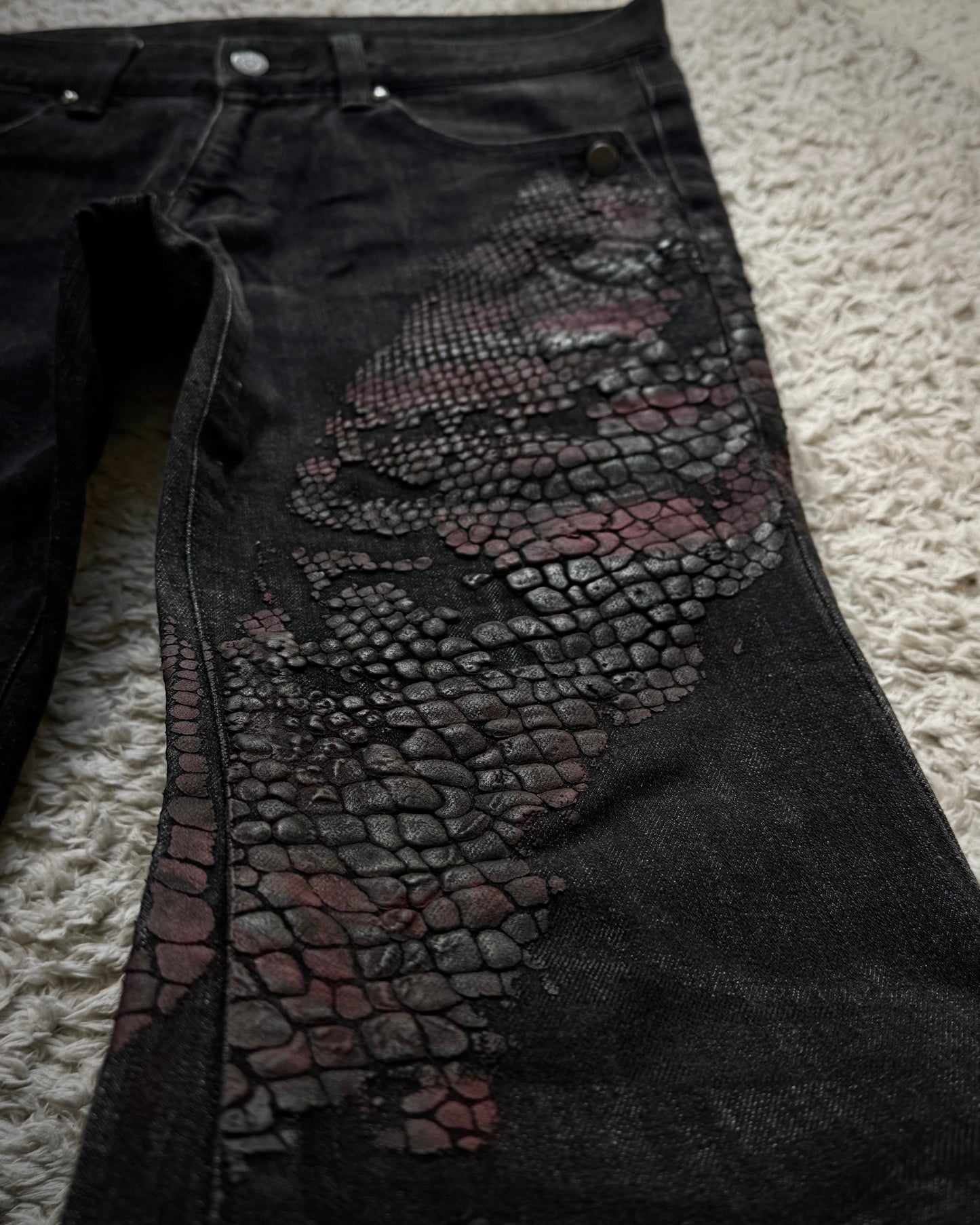 Tornado Mart 3D Python Coated Flared Jeans