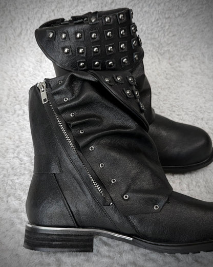 Studded Double Layered Leather Boots