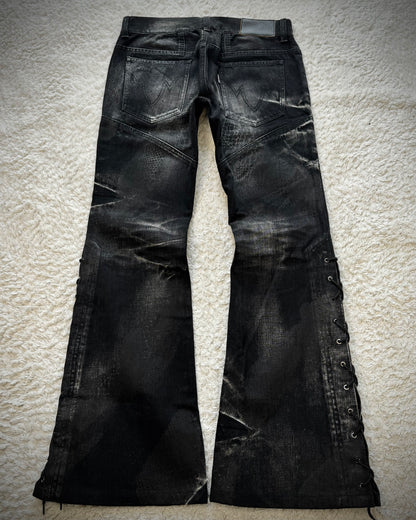 Tornado Mart Python Coated Lace Up Flared Jeans