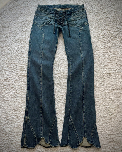 Henry Duarte Sculpted Hem Lace Up Flared Jeans